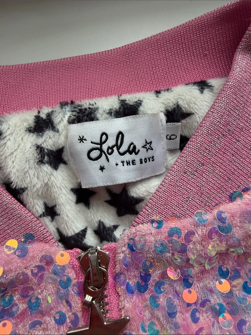 Lola + The Boys Pink Sequin Star Zip Jacket